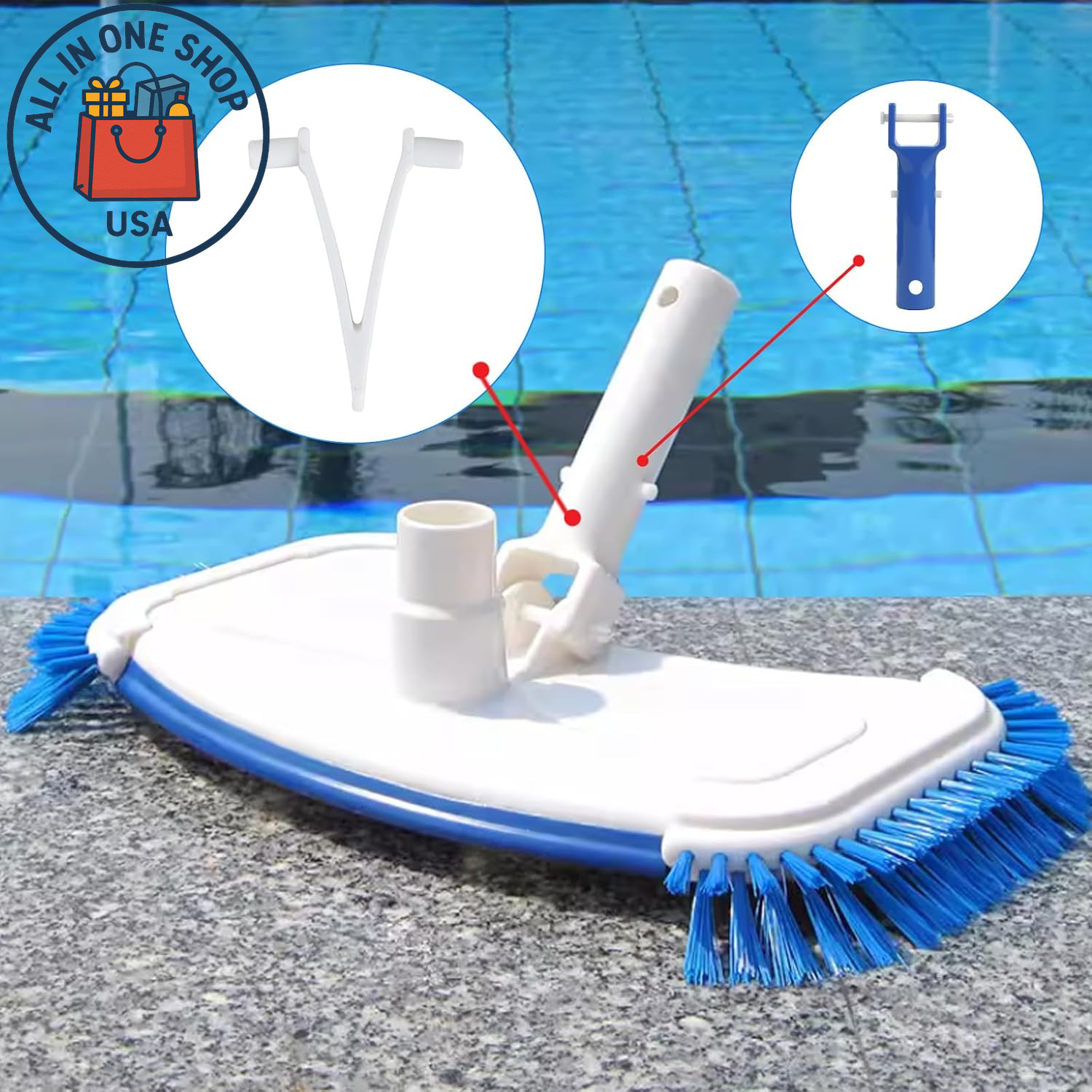 Pool Vacuum Head Handle Replacement Parts with V-Clip & Pin – 2 Pack