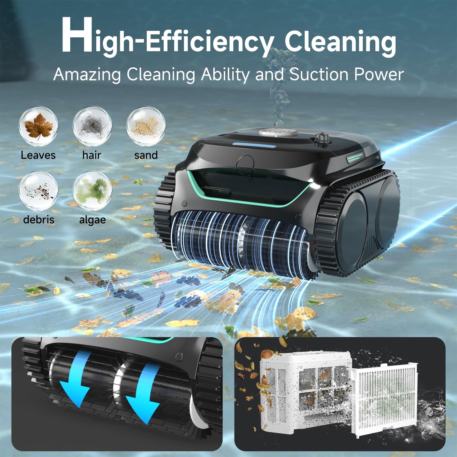 WYBOT C2 Cordless Robotic Pool Cleaner, Vacuum for Inground Glossy Black