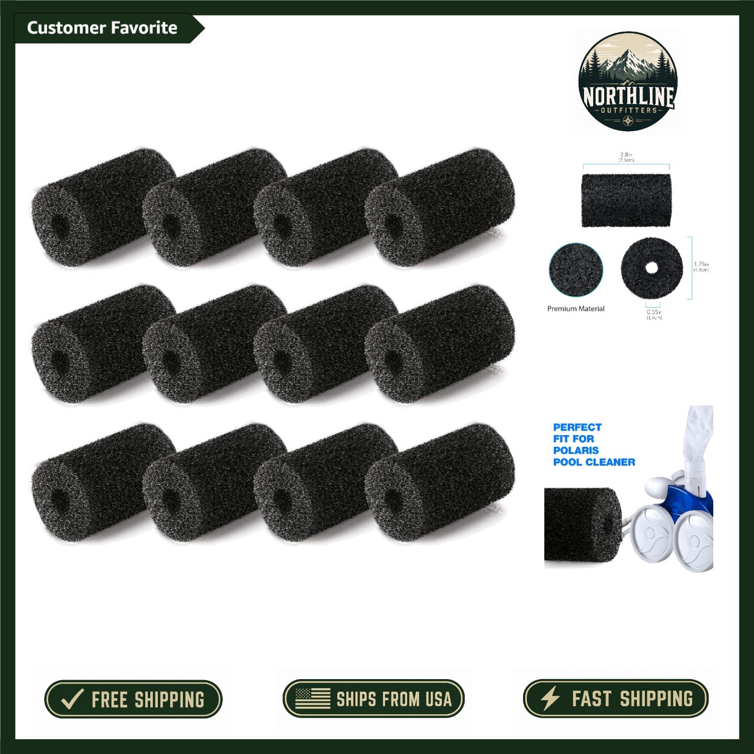Durable 12 Pack Replacement Tail Scrubbers for Polaris Automatic Pool Cleaners
