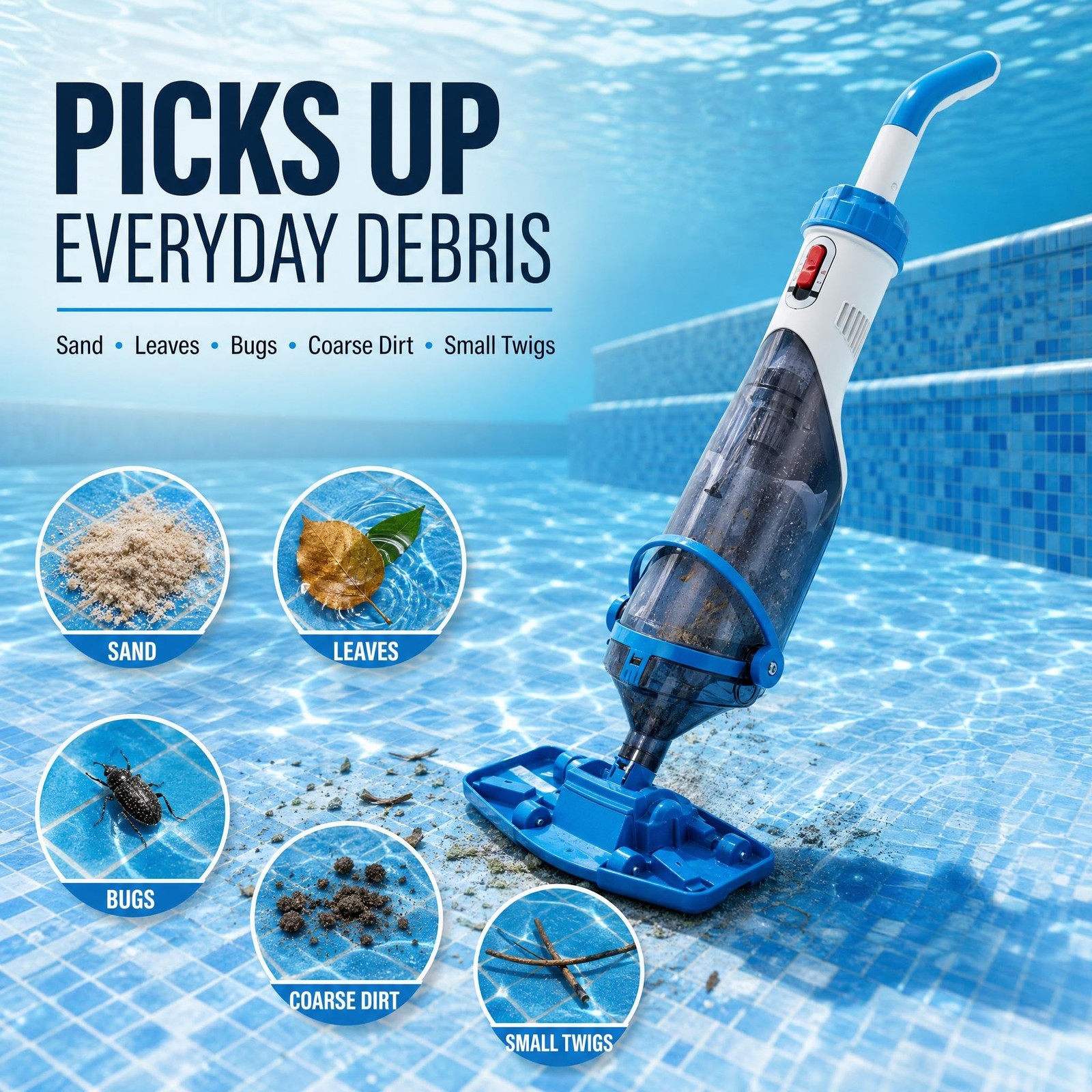 Cordless Rechargeable Pool Vacuum Handheld with Telescopic Pole for Above Ground