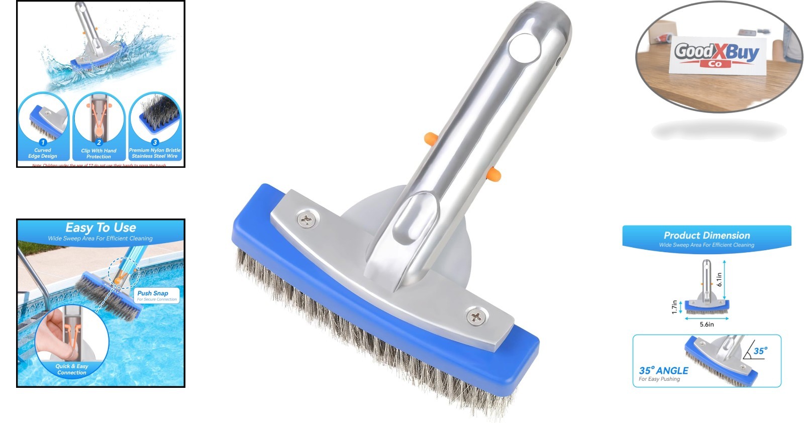 Heavy Duty 5-Inch Stainless Steel Pool Brush for Concrete & Gunite Pools – De…