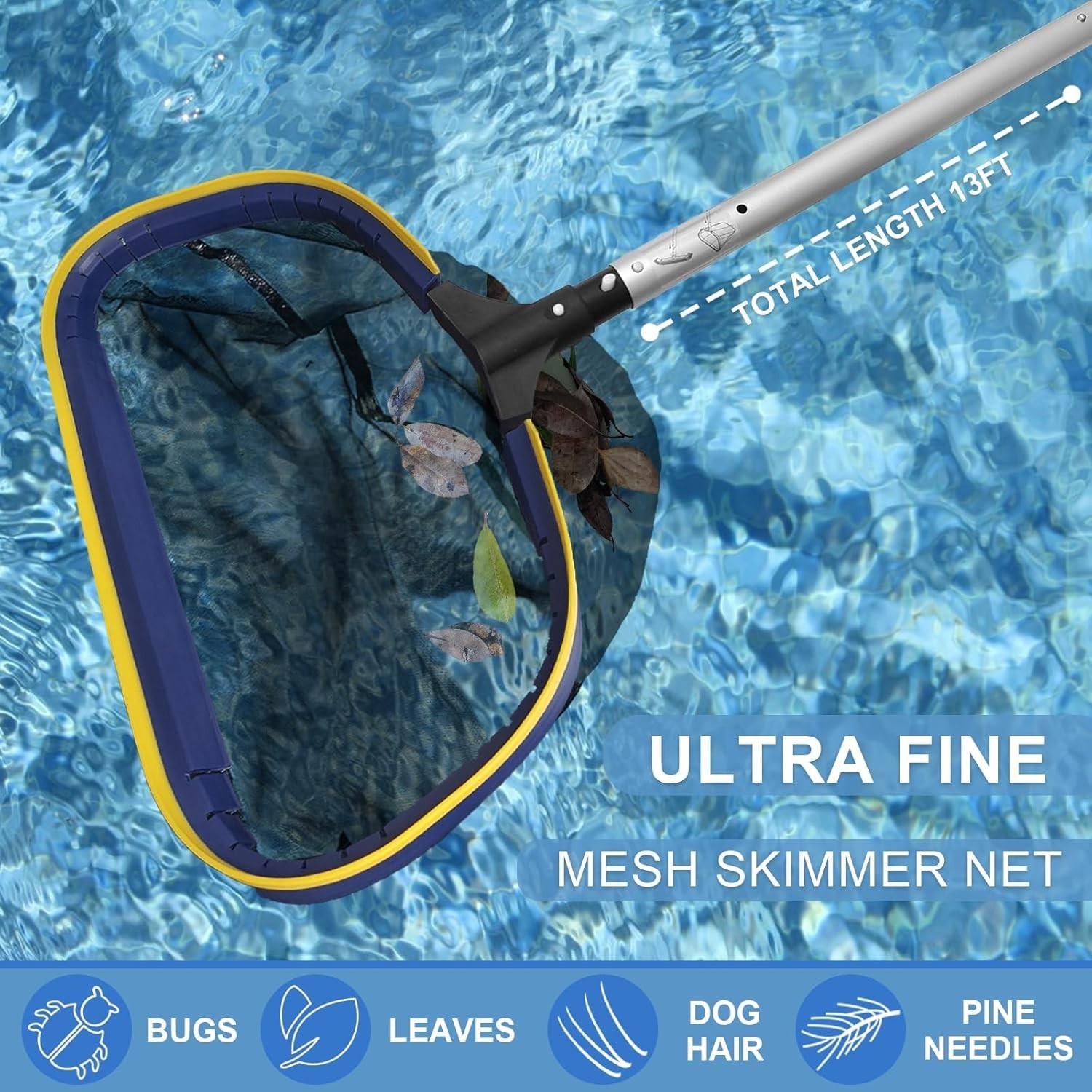 5-in-1 Pool Cleaning System: Rake, Brush Head & 13ft Adjustable Pole
