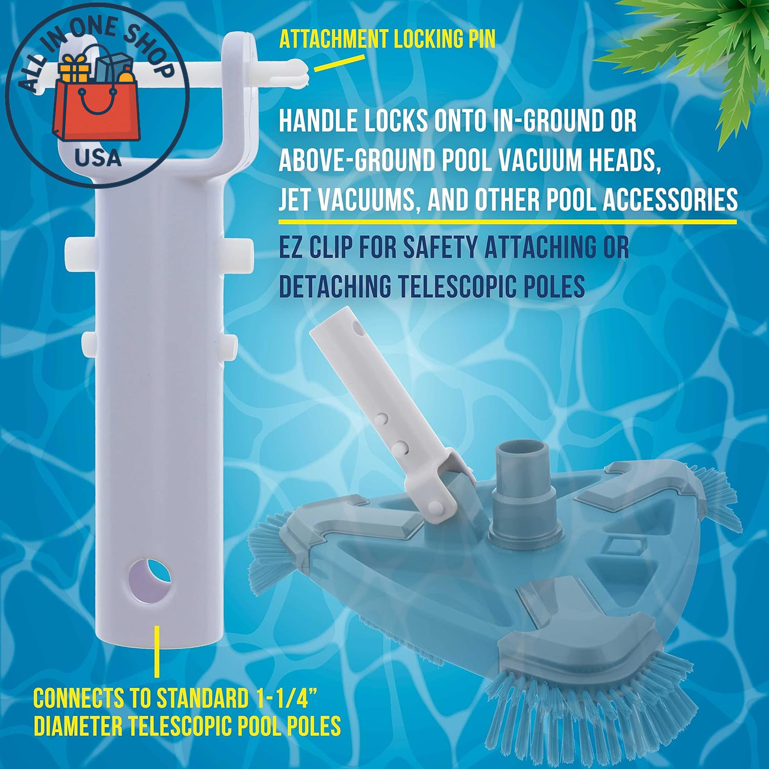 Premium Pool Vacuum Head Replacement Handles with Clips and Locking Pins