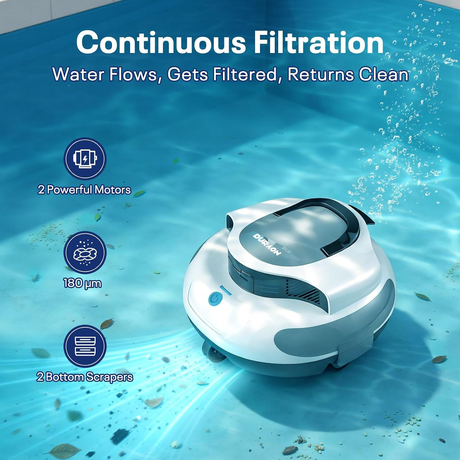 Cordless Automatic Pool Cleaner, Dual High-Suction 35W Motors, 120 Minutes Runti