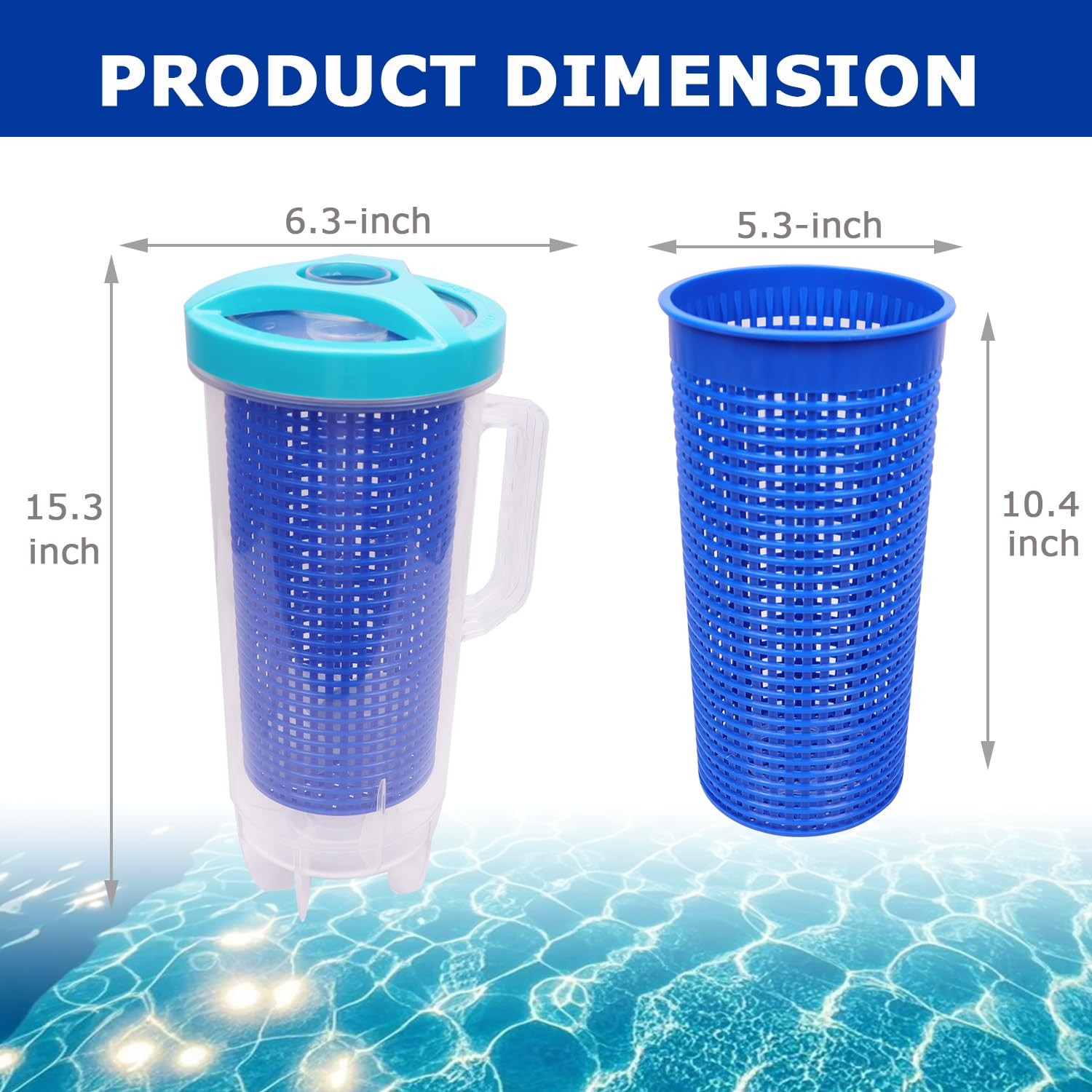 Large Inline Pool Leaf Catcher Canister for Vacuum with 6 Skimmer Socks