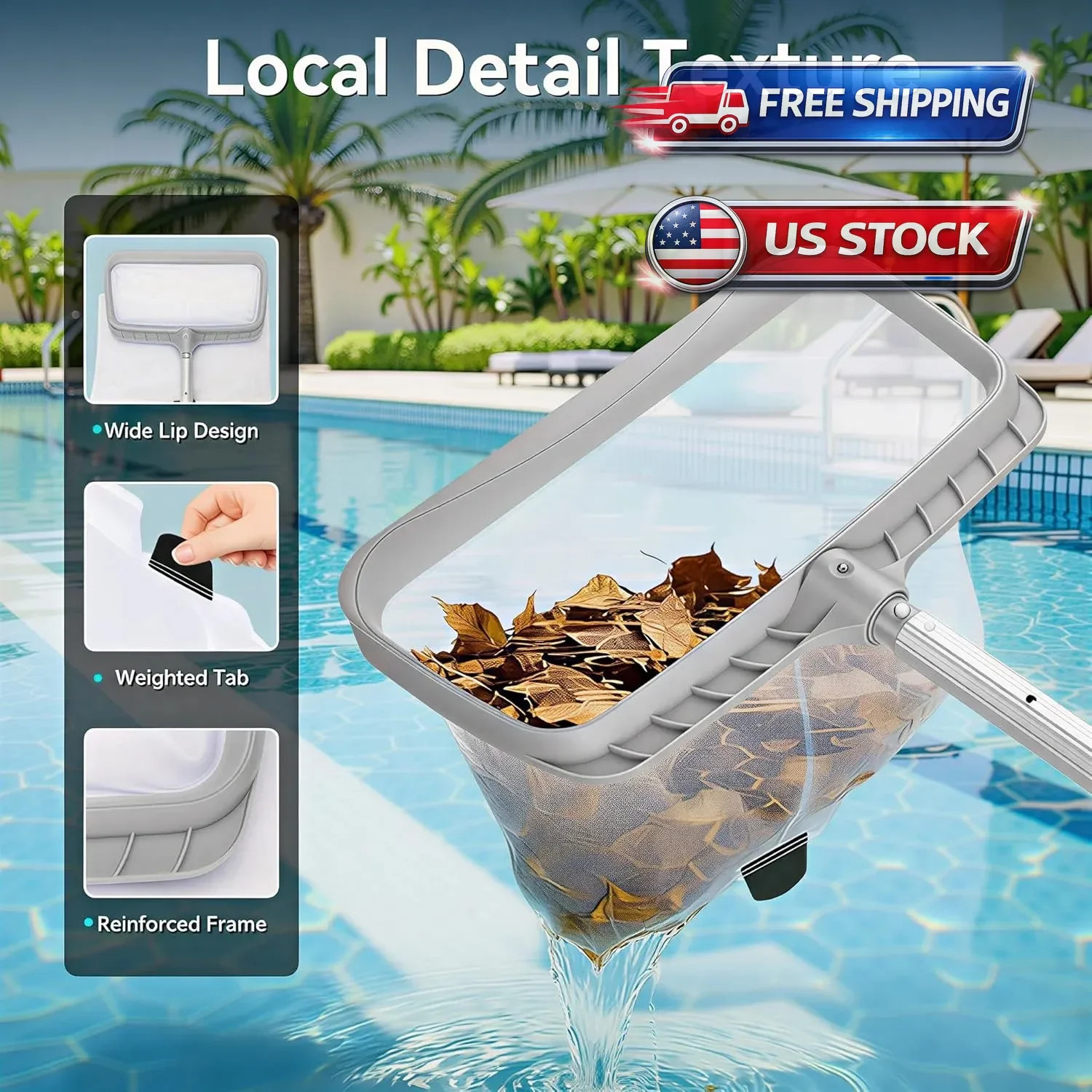 Swimming Pool Leaf Skimmer Net,Reinforced Frame Deep Rake Net