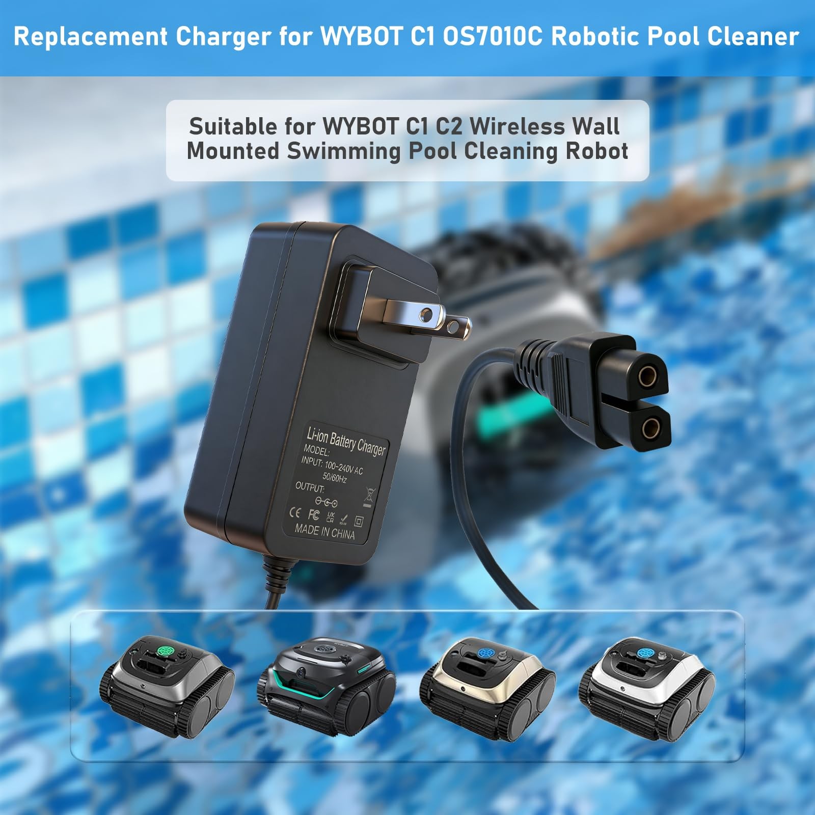 25.2V Adapter Charger Compatible with Wybot C1 C2 C2B OS7010C Robotic Pool Cl…