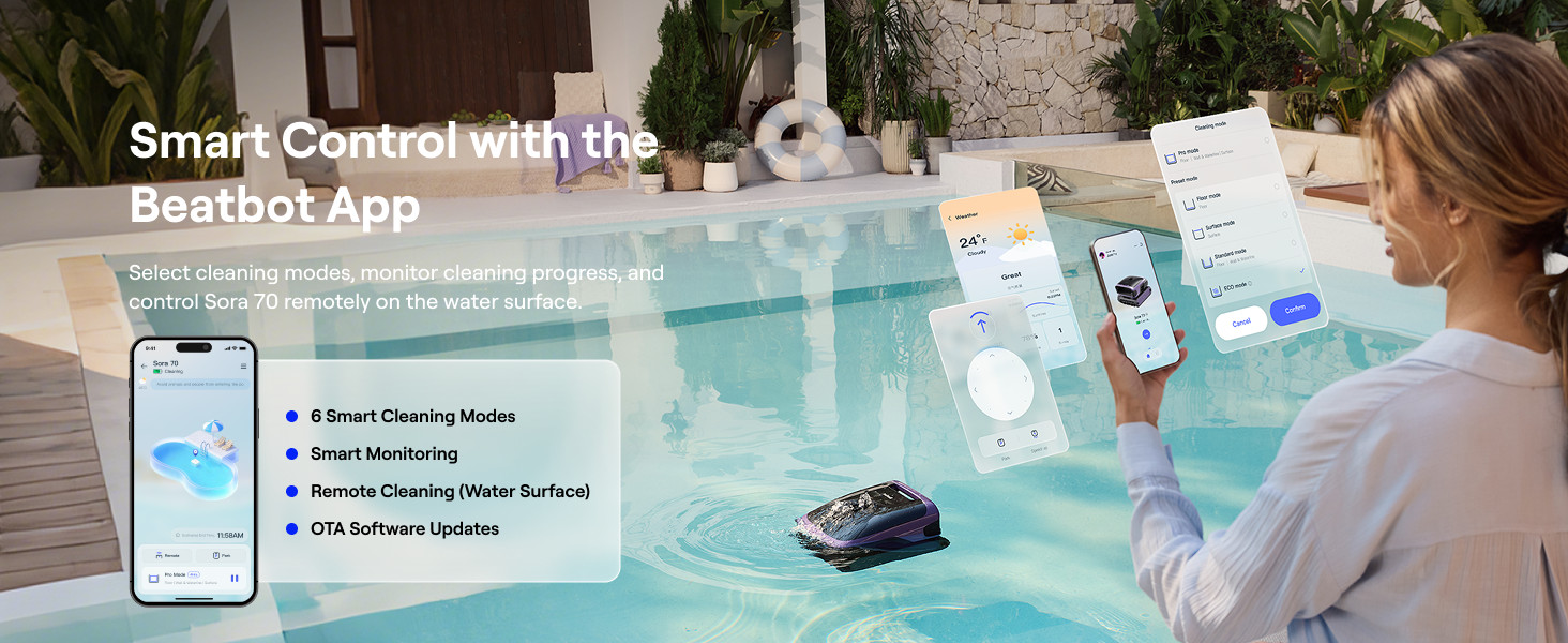 Beatbot Sora 70 Pool Vacuum Robot, 360° Top-to-Bottom Cleaning,Lilac