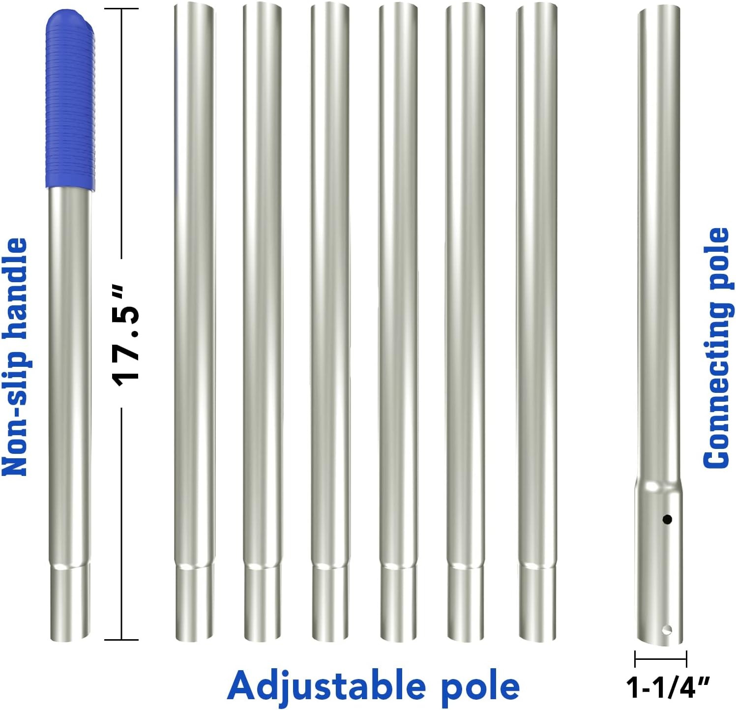 10.5 Foot Anodized Aluminum Adjustable Swimming Pool Pole 8-section segmented
