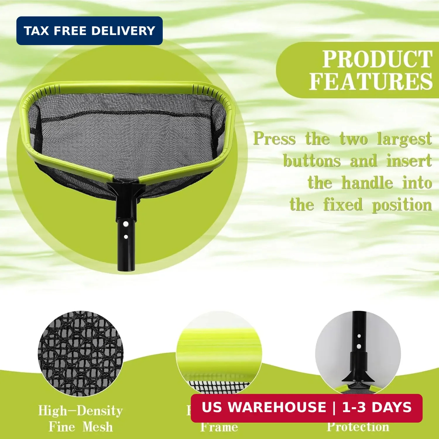 Double-Layer Deep Bag Pool Skimmer Net with Reinforced Frame – Fine Mesh Pool Le