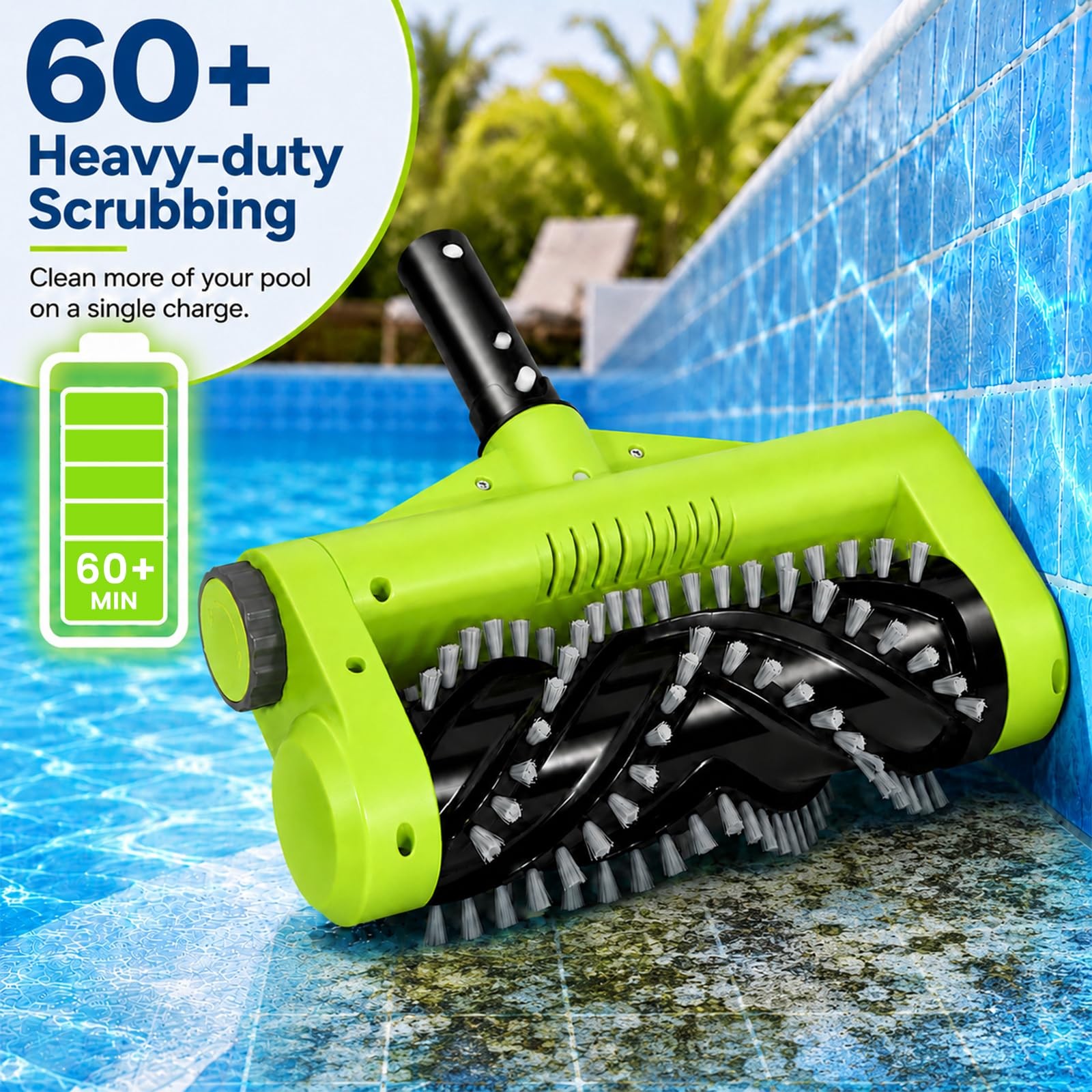 Sepetrel Electric Pool Brush Head, Cordless Motorized Pool Scrubber for Ingro…
