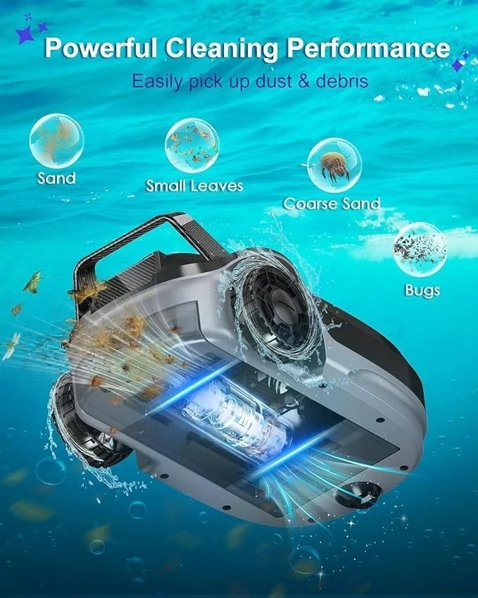 Cordless Pool Robot Vacuum Rechargeable Robotic Cleaner for Flat Pools up to 900