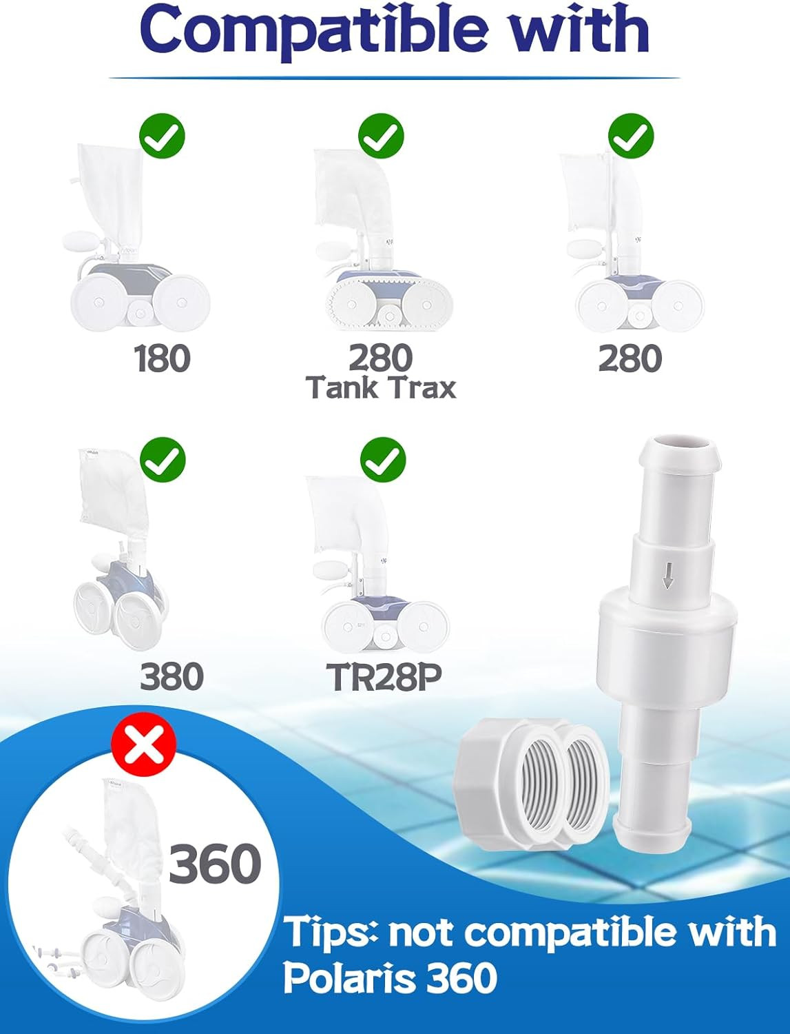 3Pack Pool Cleaner Hose Swivel Hose Nut Combo Kit for Polaris 180 280 380 D20 D