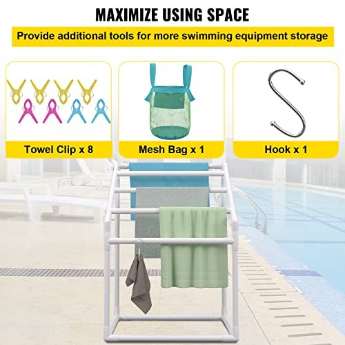 Pool Towel Rack, Freestanding Outdoor PVC Trapedozal Poolside 5 Bar White