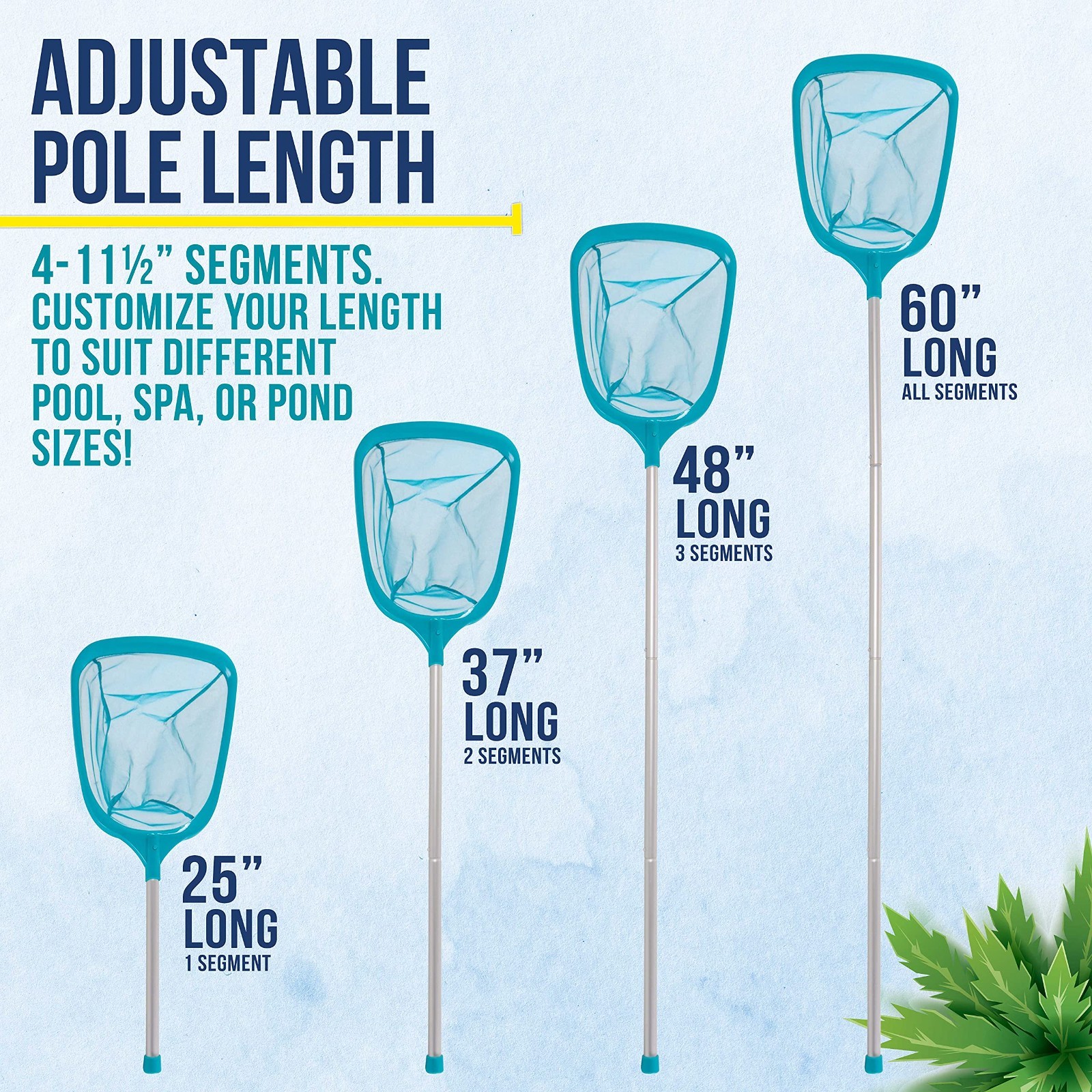 5ft Leaf Skimmer Net with 4-Pole Aluminum Handle – Ultra Fine Mesh for Pools, Sp