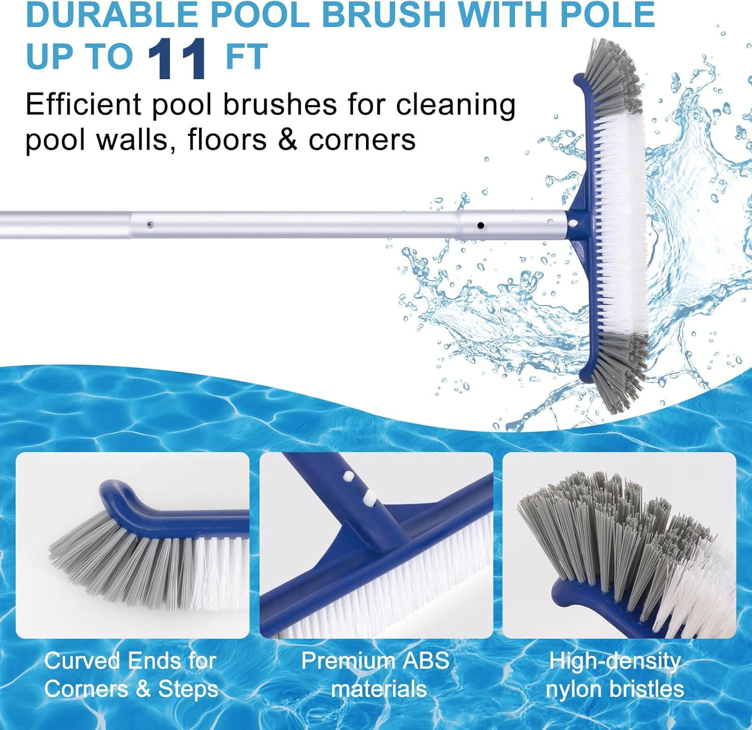Pool Cleaning Kit, Including Pool Brush & Ultra Fine Mesh Pool Skimmer Net with