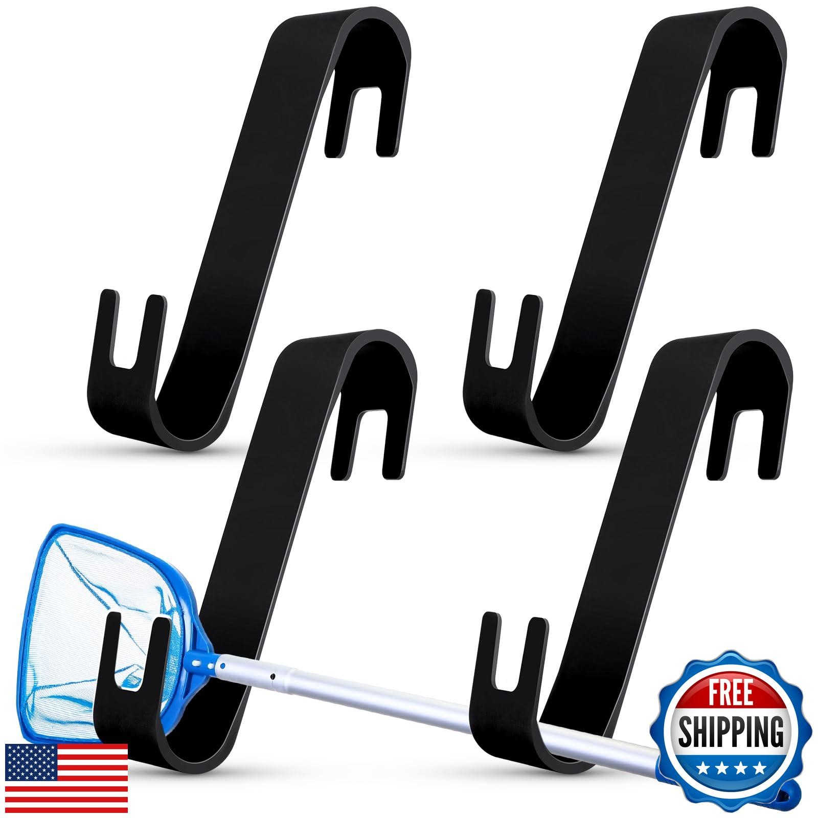 DoubleFill 4 PCS Poolside Pool Leaf Skimmer Net Holder Pole Hangers Above Gro