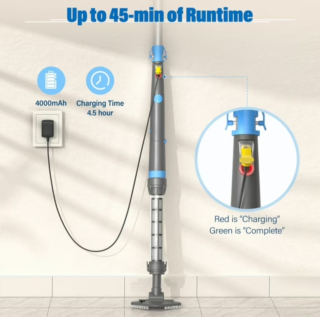 Efurden Rechargeable Pool Stick Vacuum Cleaner For Pools Spas Hot Tubs