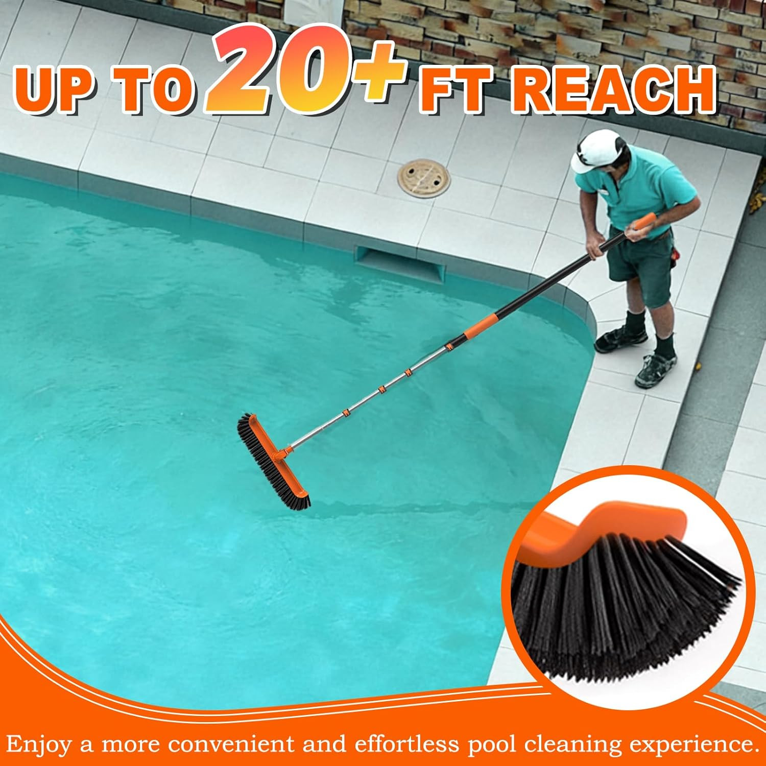 SISIUPASSIE Pool Brush Kit with Pole, Upgrade 18&Prime; Pool Brush and High-Efficiency