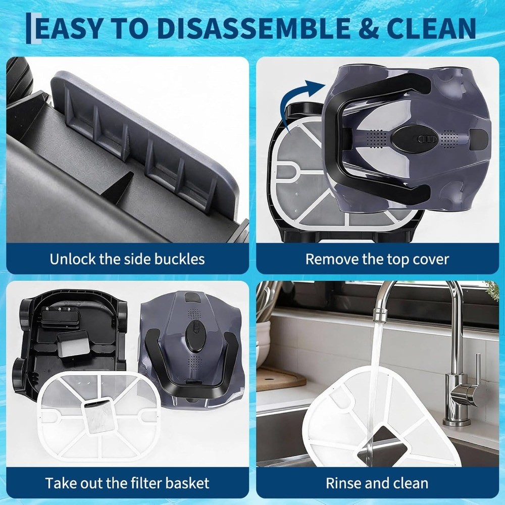 For 860Sq.Ft 2H Runtime Cordless Robotic Pool Cleaner Wall Climbing Waterline US