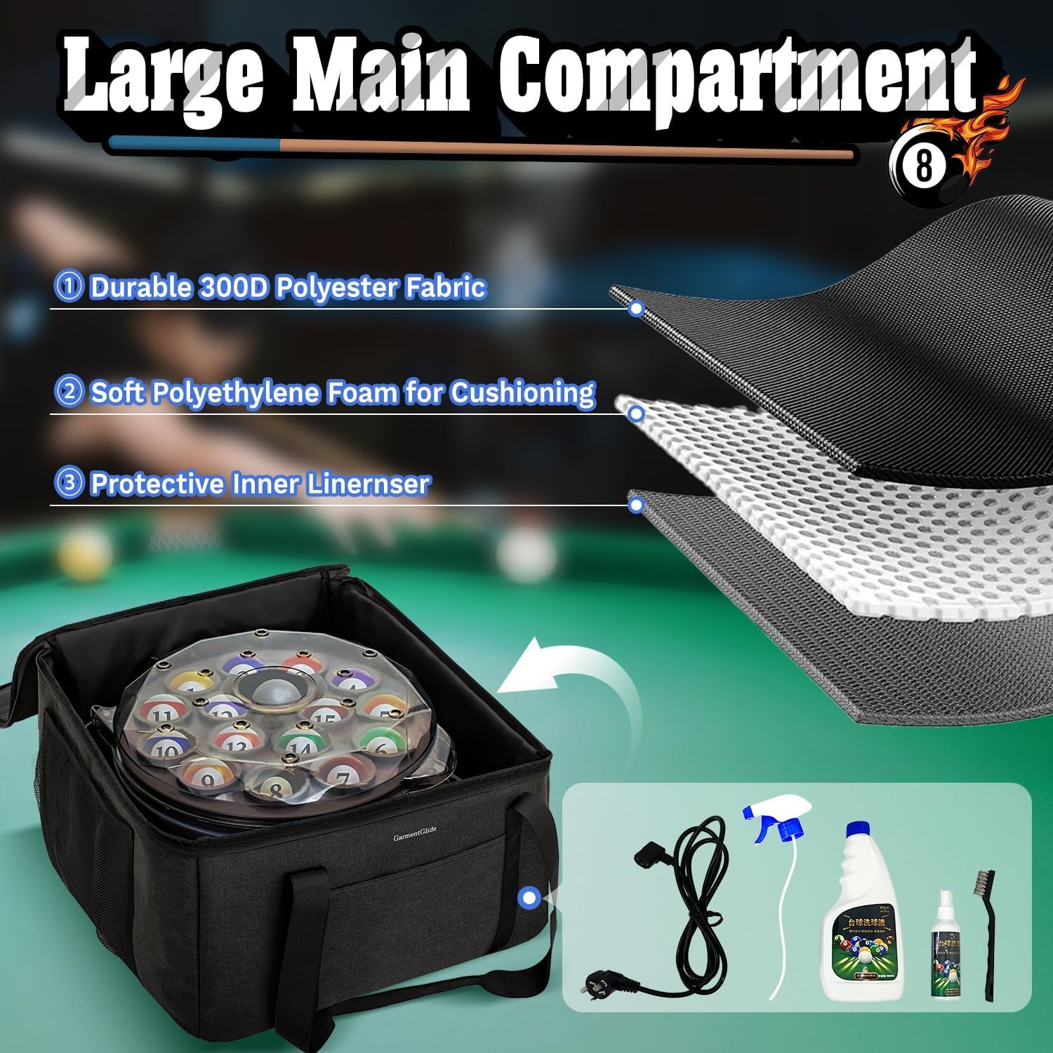 Pool Ball Cleaner Storage Bag, Compatible with Most Pool Ball Cleaner Machines,