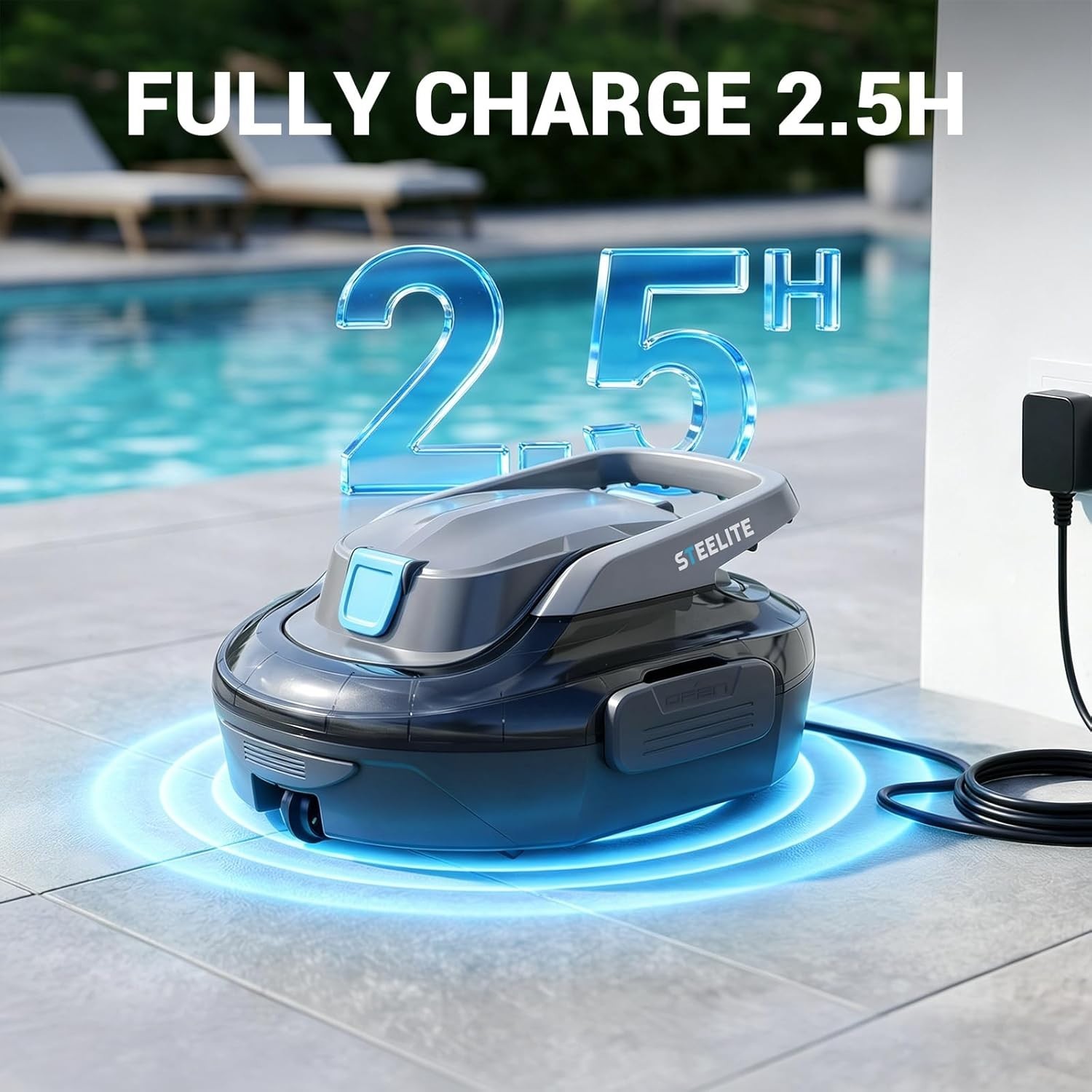 Cordless Robotic Pool Cleaner S7 with Dual Motors 120 Min Runtime Gray