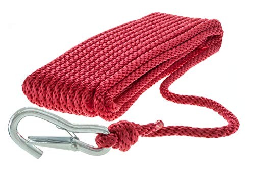 11736-7 Solid Braided MFP Anchor Line, Red, Spring Hook, 3/8-Inch Diameter,