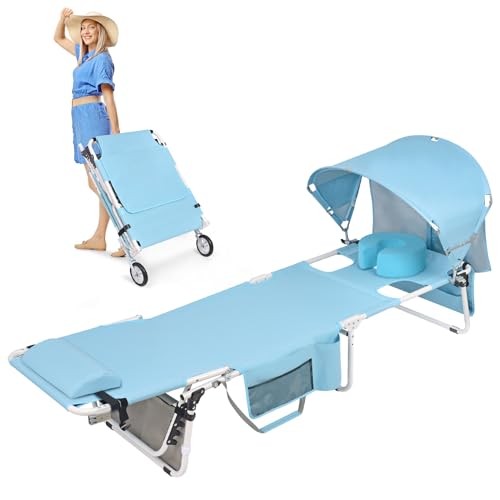 Wheel-To-Go Tanning Chair with Wheels Sun Light Blue Standard Size + Sun Canopy