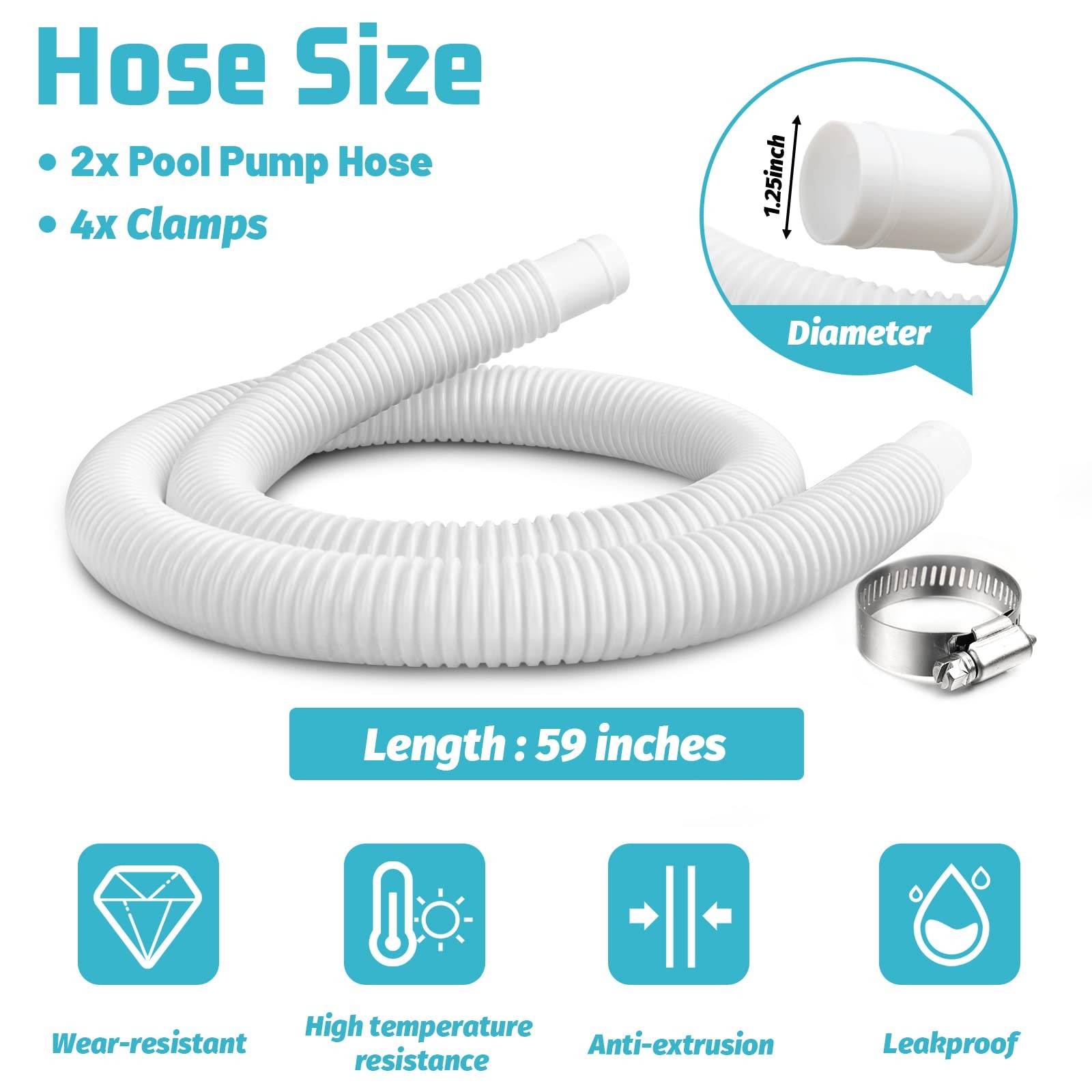 Alocs 1.25 Pool Hose Replacement For Intex Filter Pump – 59 Long Pool Hose For