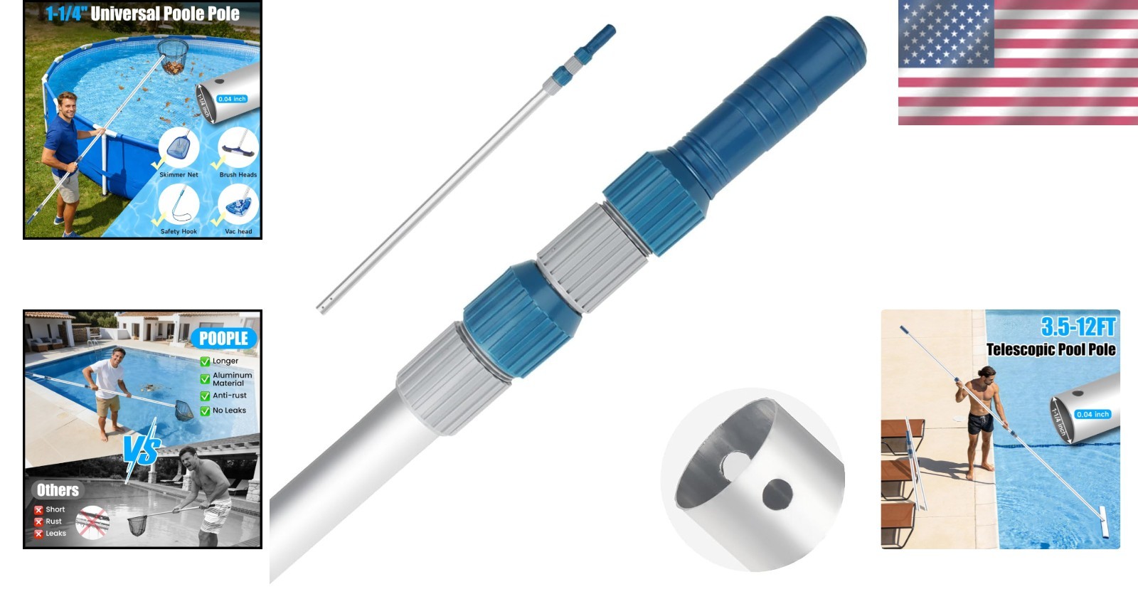 Heavy-Duty 12ft Aluminum Pool Cleaning Pole with Secure Lock
