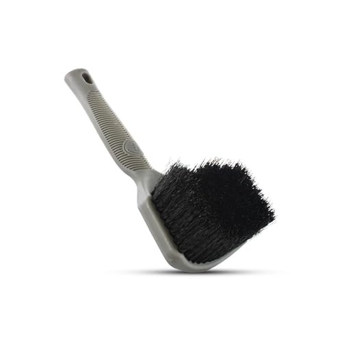 Motorcycle Curved Tire Brush – Ergonomic Grip & Stiff Bristles for Deep Gray