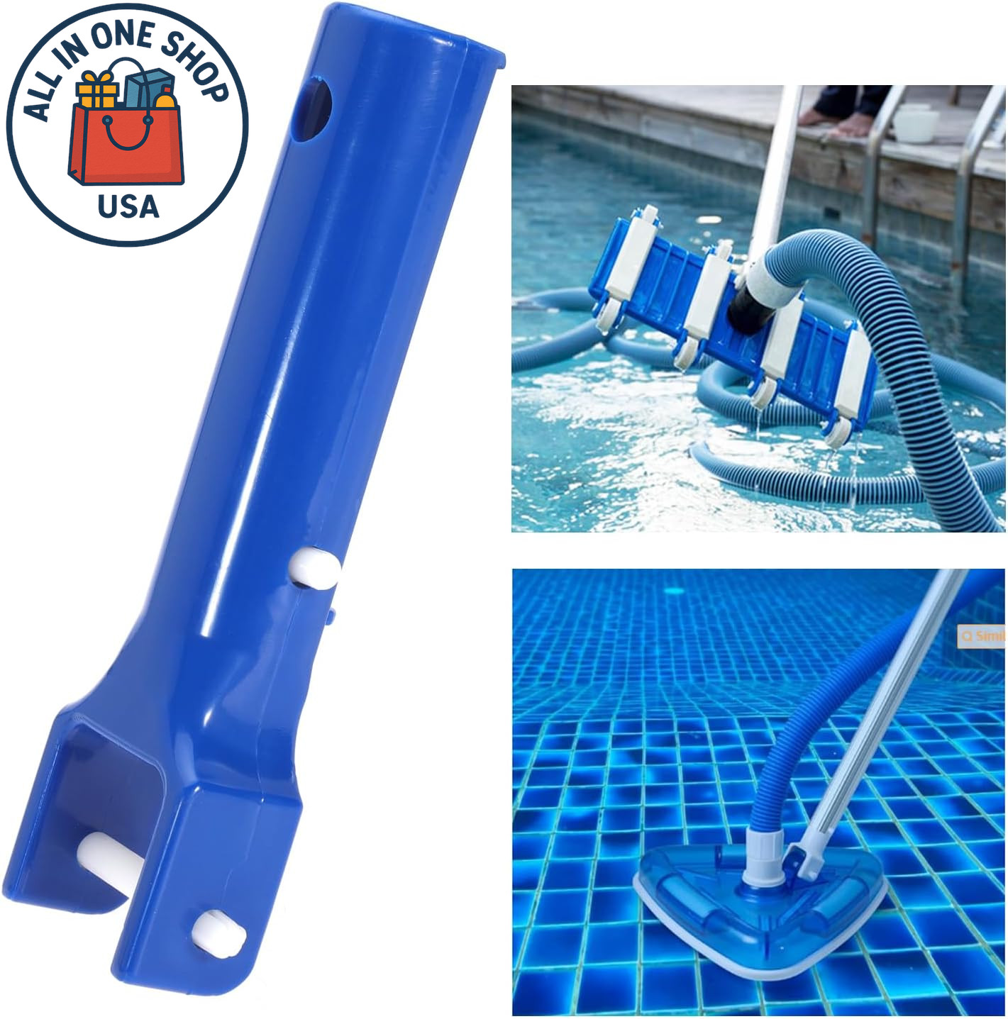 Pool Vacuum Head Handle Set with Butterfly V-Clips and Pins for Spa Use