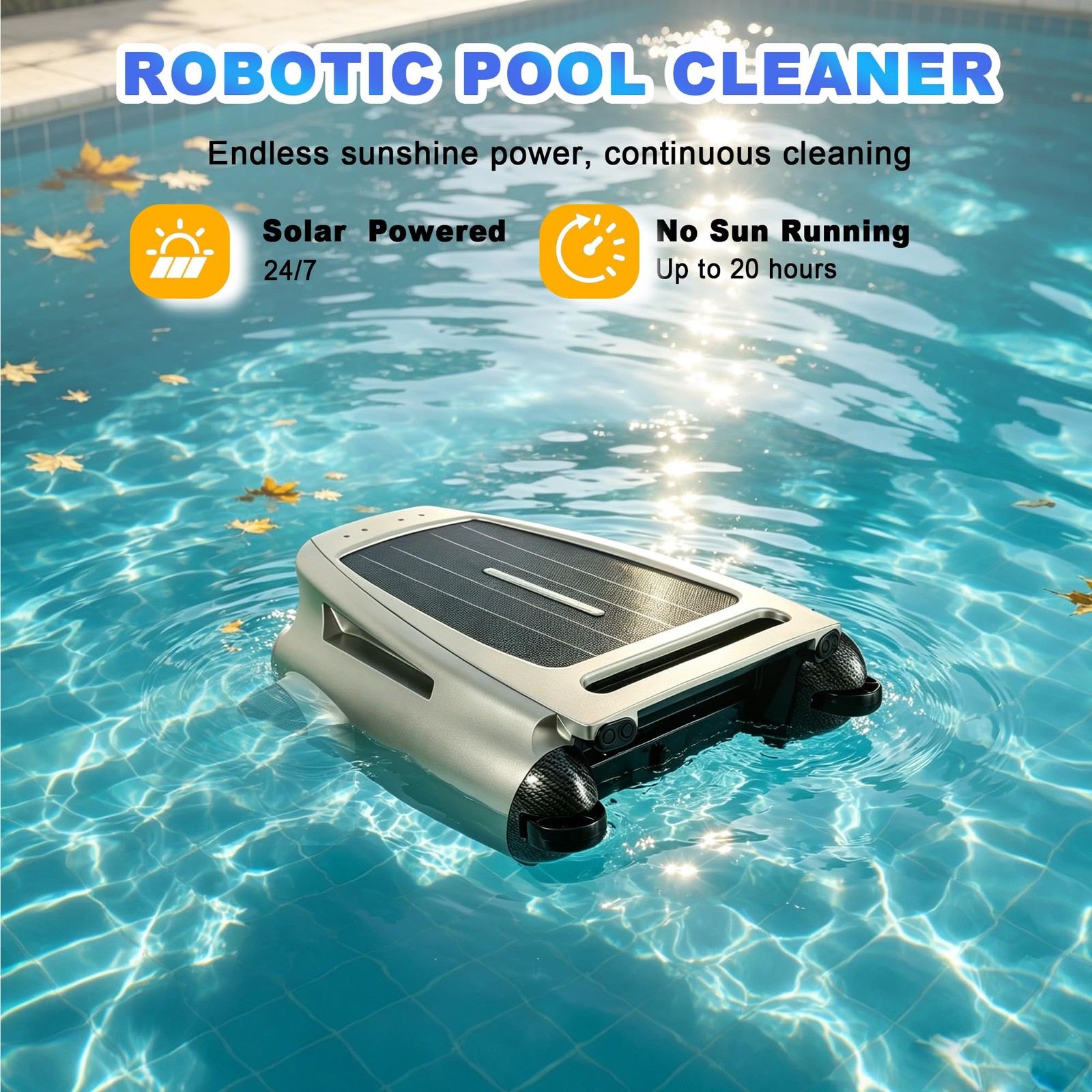 Uoark Solar Powered Robotic Pool Skimmer, Automatic Pool Surface Cleaner Robo…