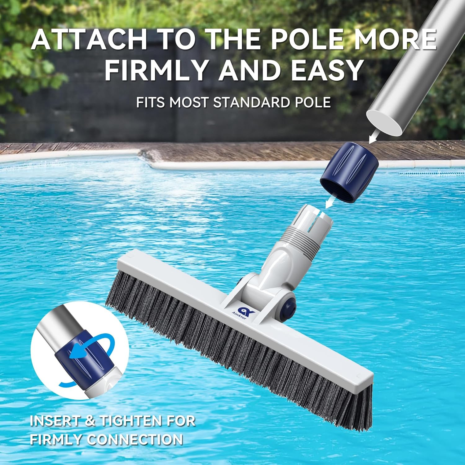 12&Prime; Pool Brush Head for Cleaning Walls Tiles Steps PP Bristles Fits Standard …