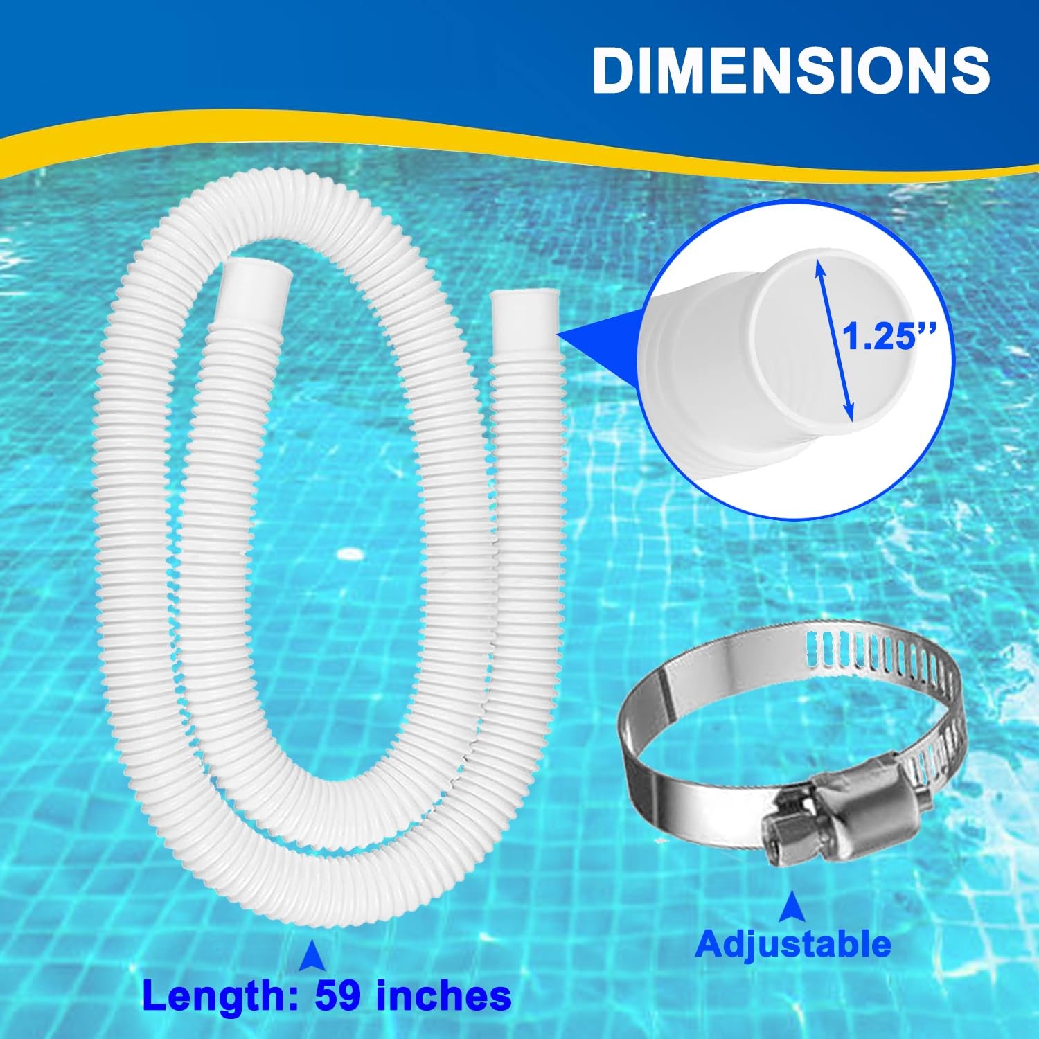 Qloby 2 Pack 1.25&Prime; x 59&Prime; Pool Hoses for Above Ground x 59&Prime;, White