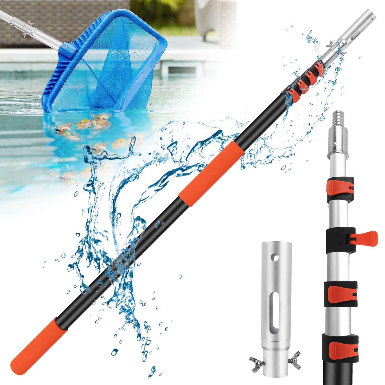 Pool Pole Telescopic Extendable 16FT 4 Baffle Locks Universal 1.25&Prime; Pole