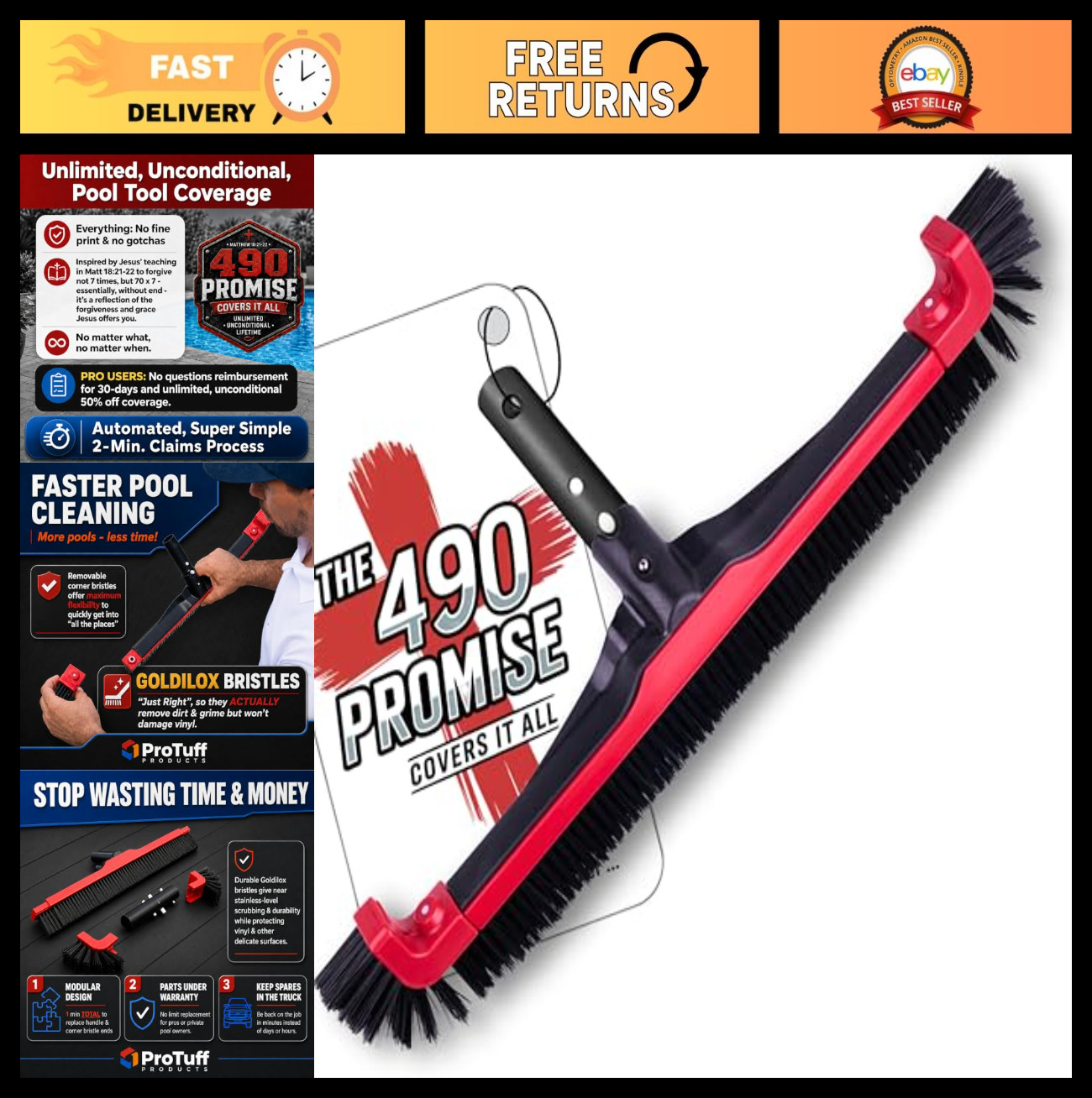 22&Prime; Pool Brush Algae Scrubber for Walls & Steps – Heavy Duty Cleaning Tool