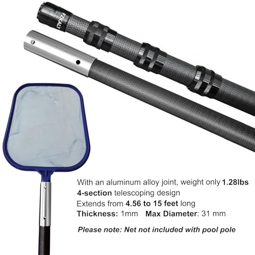 15 FT Carbon Fiber Telescoping Pool Cleaning Pole – Ultra-Lightweight Skimmer To
