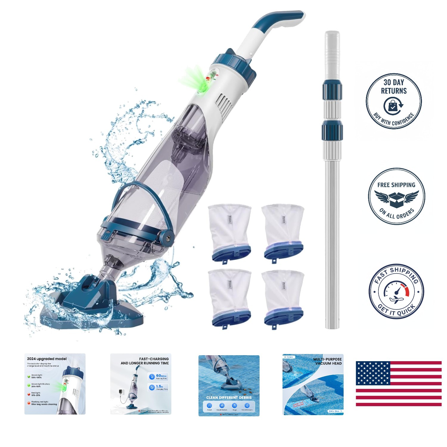 Cordless Handheld Pool Vacuum with Fast Charging & Dual-Purpose Head – PC10 Pro