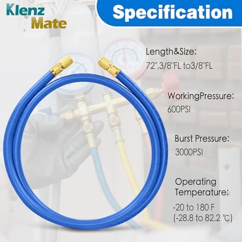 2026 Upgraded 3/8&Prime; HVAC Vacuum Hose,72&Prime; Refrigerant Charging Blue 6Ft