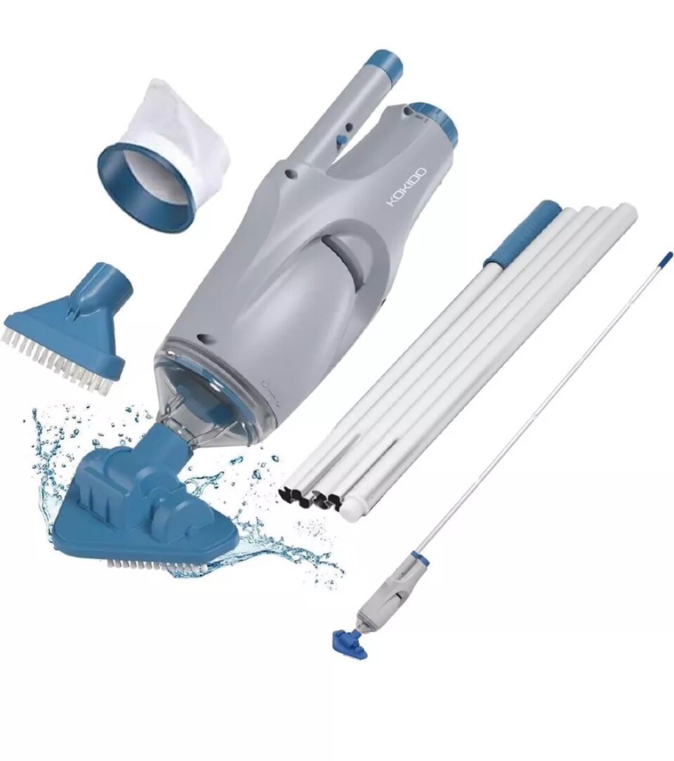 KOKIDO 2024 Rechargeable Handheld Pool Vacuum Set with Adjustable Grey & Blue