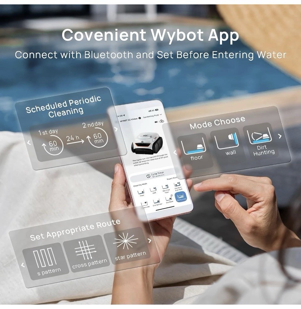 WYBOT C2 Vision AI Pool Robot Vacuum, Debris Detection with AI Camera,8-in-1