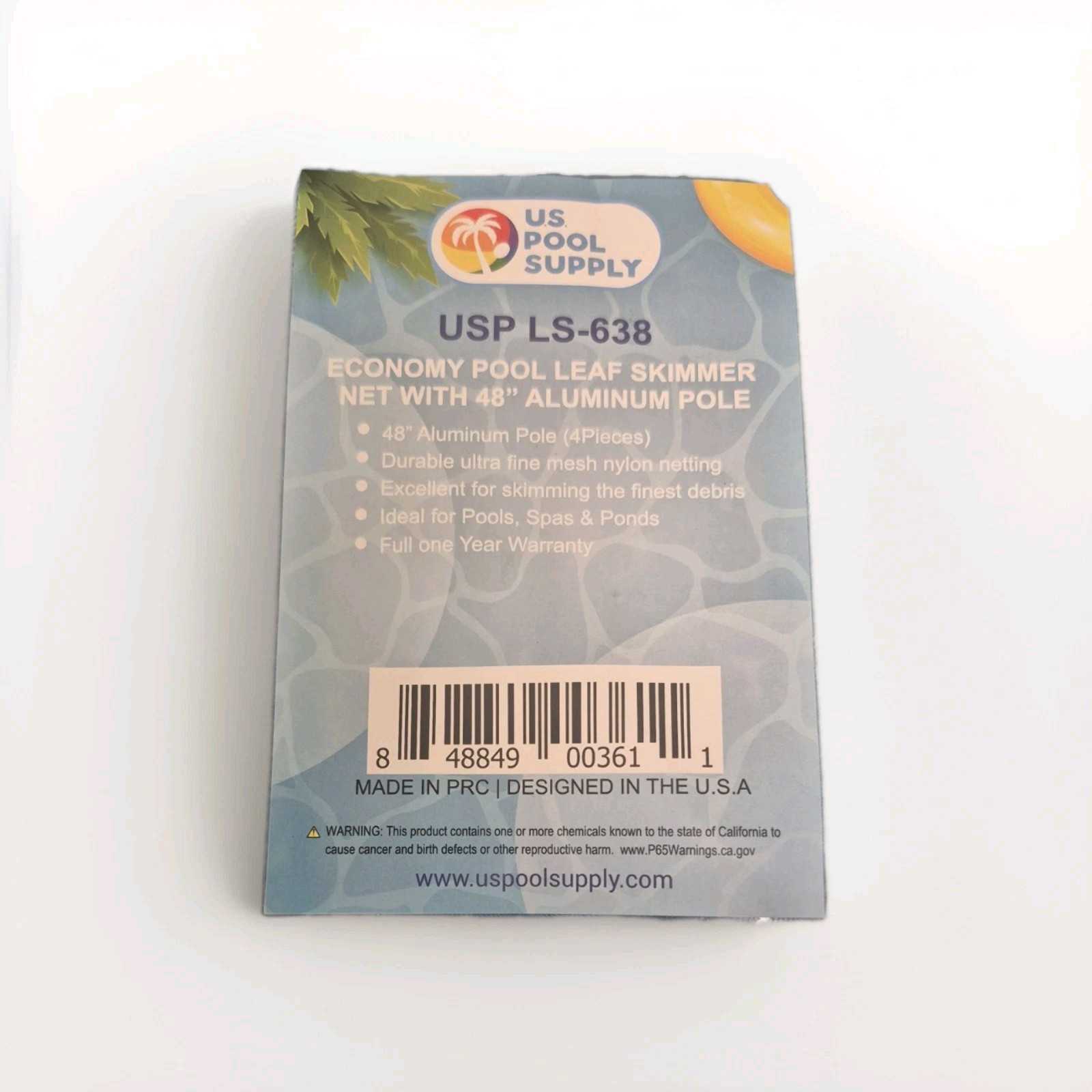 US Pool Supply Modern Blue Solid Nylon Mesh Leaf Skimmer Net 48&Prime; Aluminum Pole