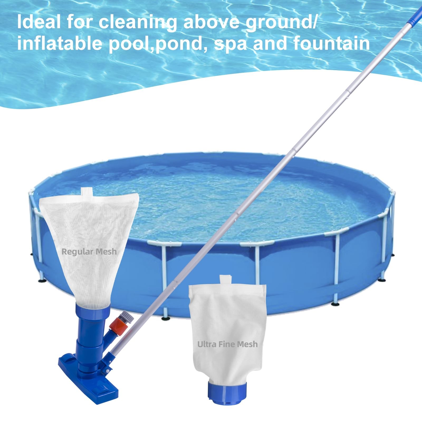 Swimming Pool Spa Jet Vacuum Cleaner with Brush & 56&Prime; Pole for Above Ground
