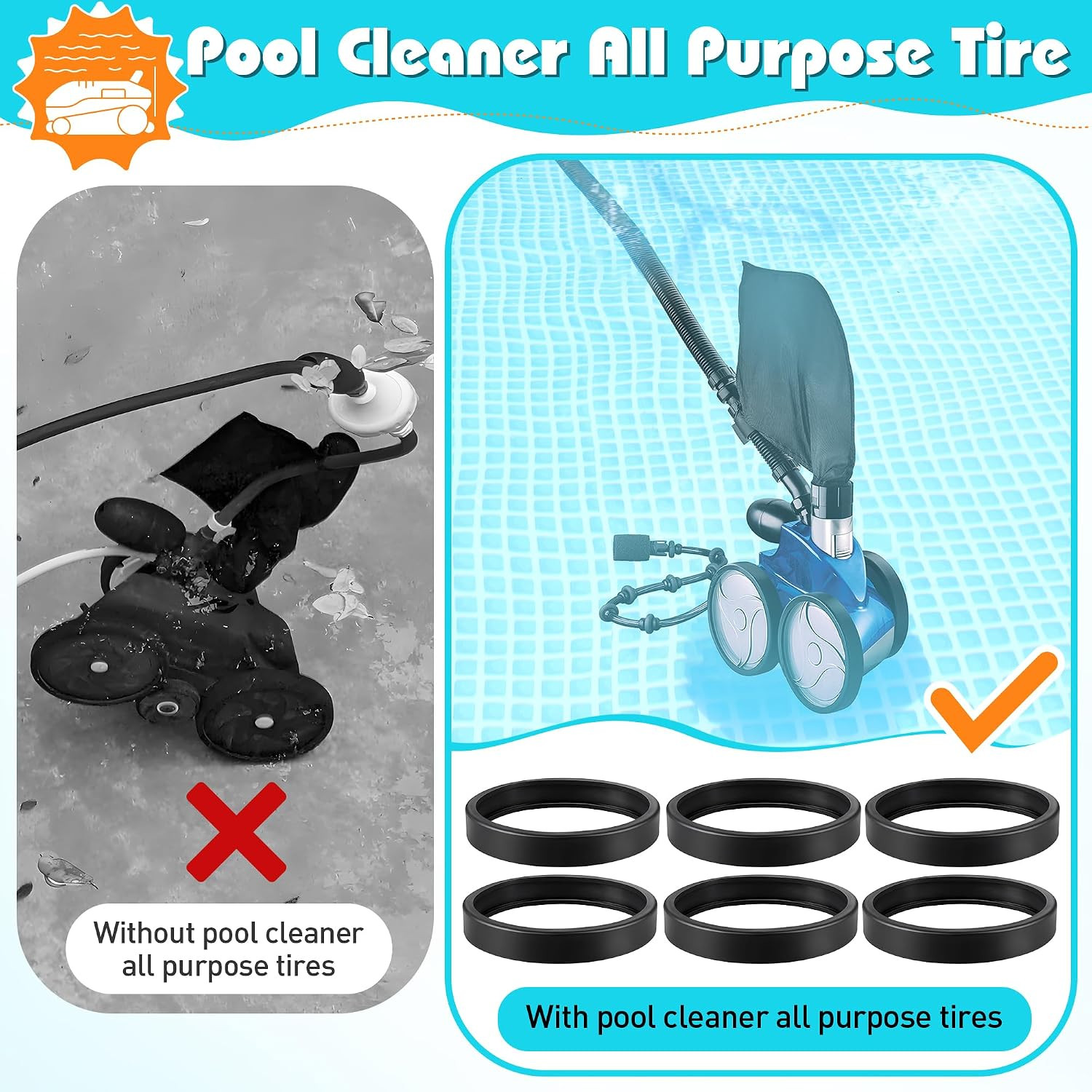6 Pcs Pool Cleaner All Purpose Tire Replacement Part Compatible with Polaris