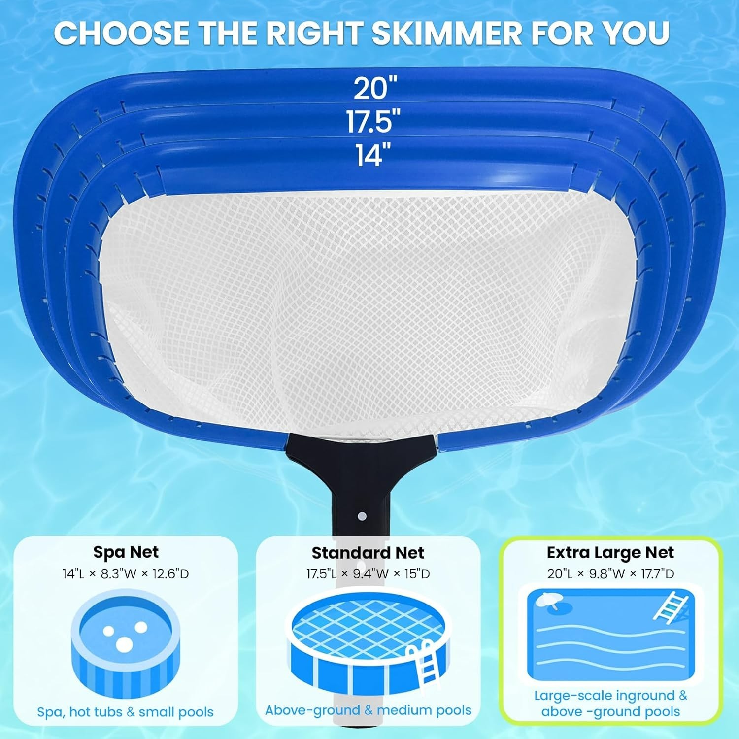 Poolvio 20&Prime; Pool Net Skimmer – Heavy Duty Leaf Net with Aluminum Frame with