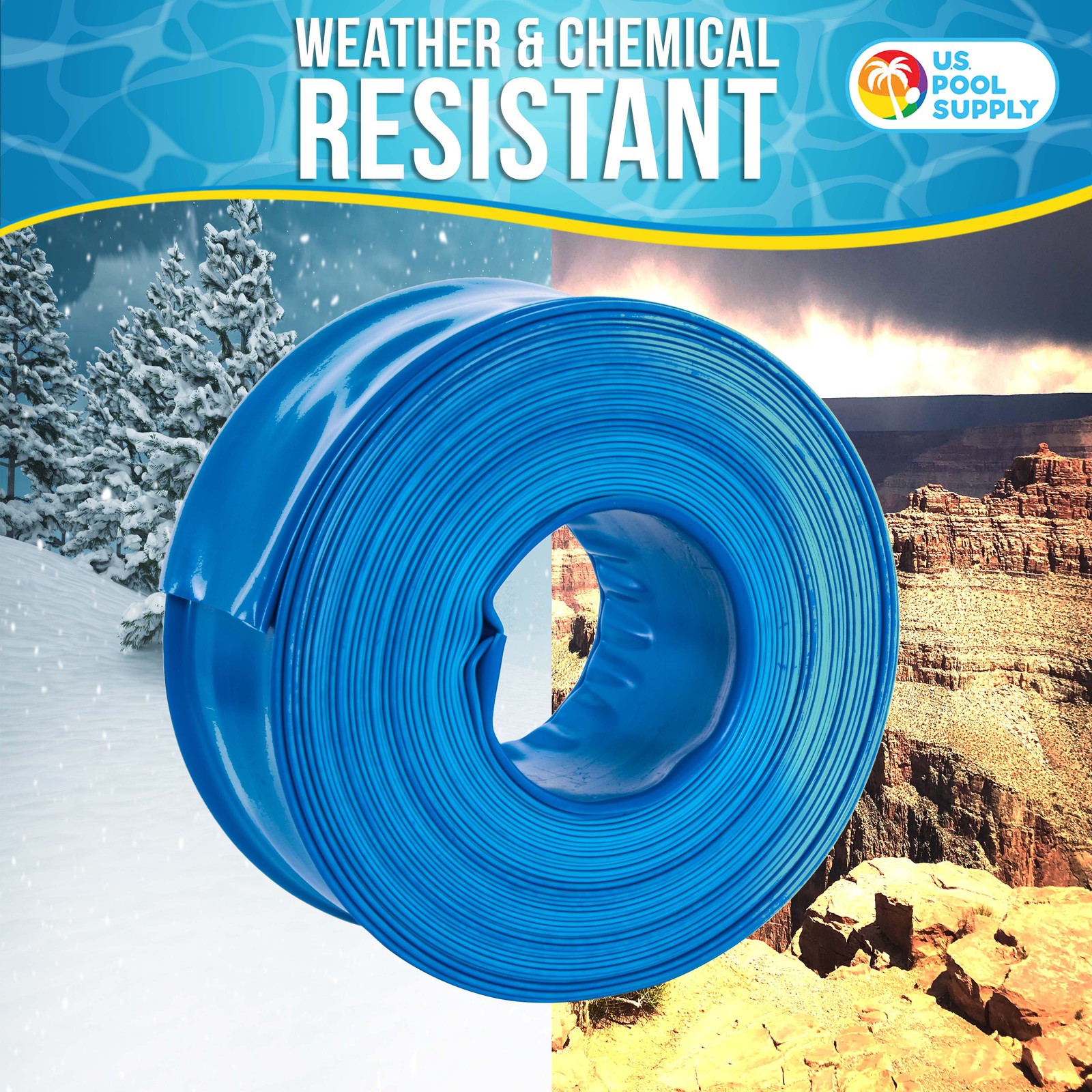 2&Prime; x 50&prime; Heavy Duty Blue Swimming Pool Backwash Hose & Clamp Water Discharge