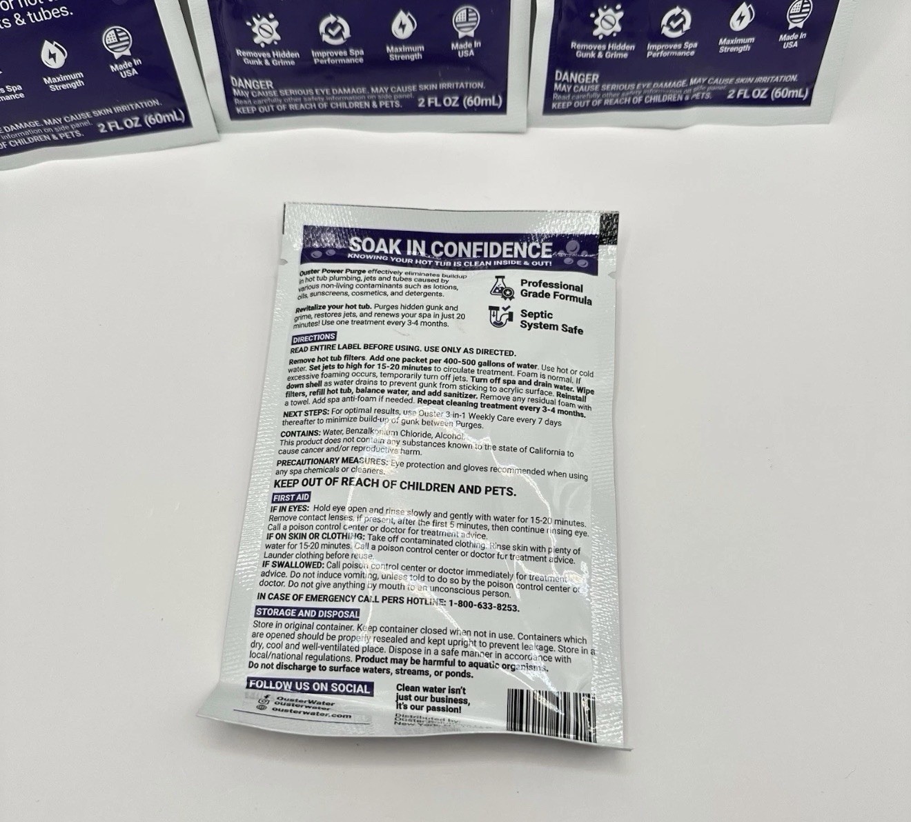 Ouster Power Purge Hot Tub Jet Line Cleaner 4 Pack 2 oz each Treats 500 Gallons