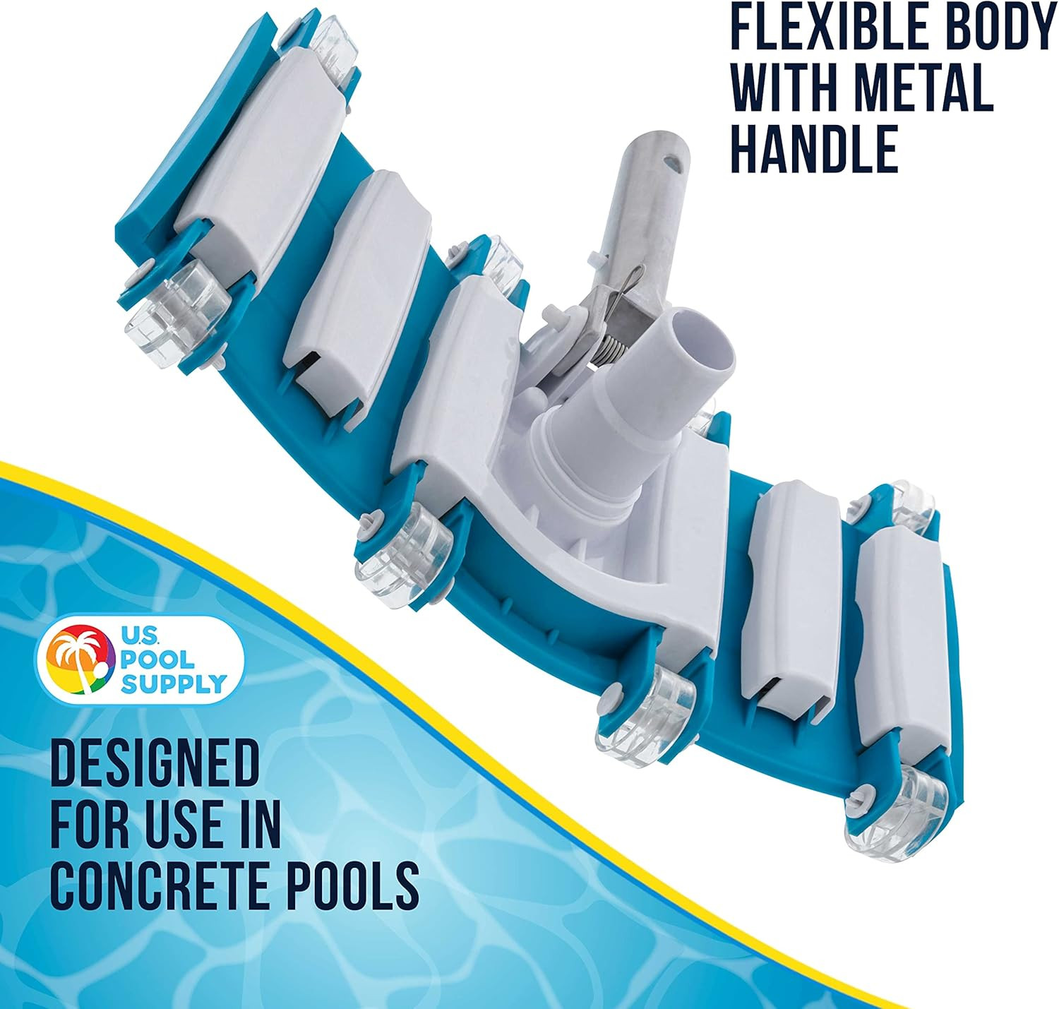 14&Prime; Manual Pool Vacuum Head for Inground Pools, Flexible, Weighted – 6 Weights,