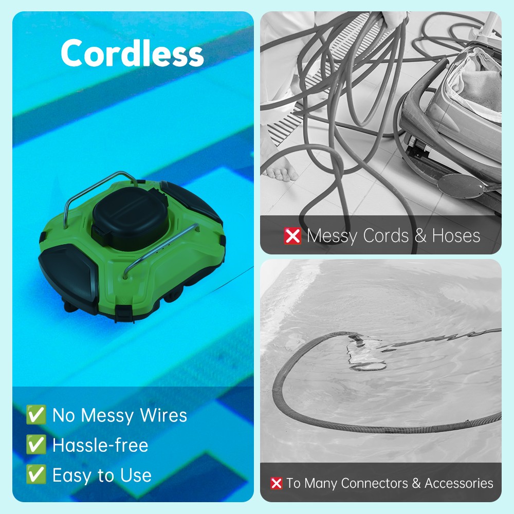 1-Cordless Robotic Pool Cleaner 30W IPX8 Waterproof Dual-Drive Motors RYDZ